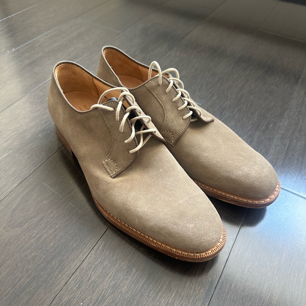 NEW DUNHILL CEMENT SUEDE PLAIN TOE BLUCHER LACE UP MENS size 8.5